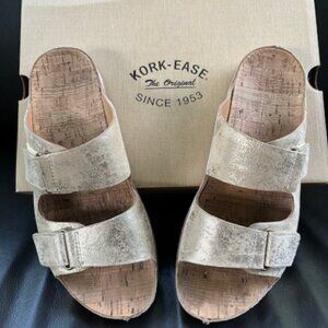 Kork-Ease Gold Metallic Leather Slide Sandals